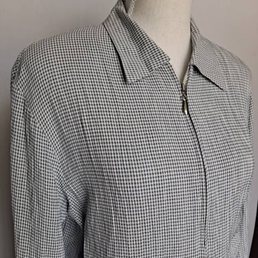 Vintage 1980's Norton McNaughton 50's Style Lightweight Zip Up Blue and White Gingham Plaid Jacket Medium 