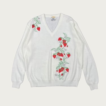 (L) Embroidered Strawberry Sweater