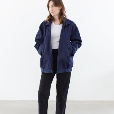 Vintage Navy Two Tone Blue Coat | Unisex Zipper Cotton Utility Work Jacket | XL | IT462 