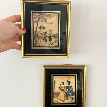 Pair of Vintage Framed Victorian Colored Prints. 