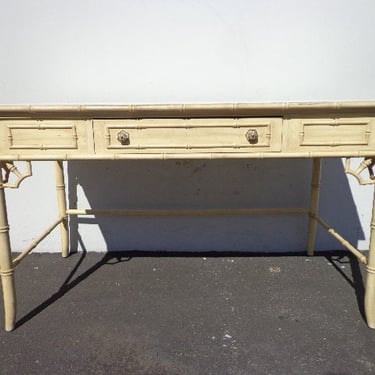 Vintage Desk Faux Bamboo Thomasville Allegro Mid Century Asian Rattan Chinoiserie Storage Console Boho Chic Writing Table CUSTOM PAINT AVAIL 