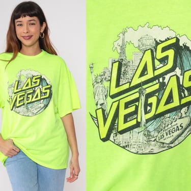 90s Las Vegas Shirt Neon Yellow-Green Graphic Shirt Retro Shirt Vintage Tshirt 1990s T Shirt Travel Destination Souvenir Extra Large xl 