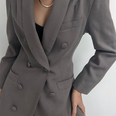 Vintage Taupe Wool Double-Breasted Blazer