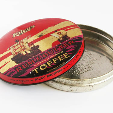 Vintage Riley's Toffee Tin Empty 1950s Tin Litho Candy Container - Sailing Ships Theme - Riley Brothers Halifax, England 