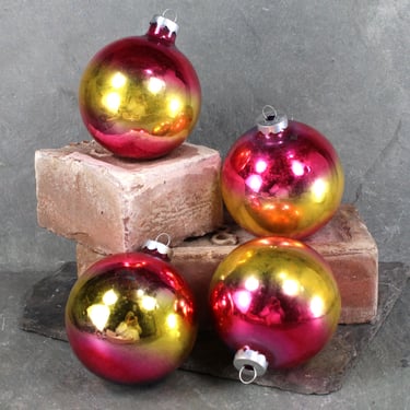 Vintage Ombre/Rainbow Coby Glass Christmas Ornaments | Set of 4 in Original Box | 3" Glass Balls | Made in America | Vintage Christmas 