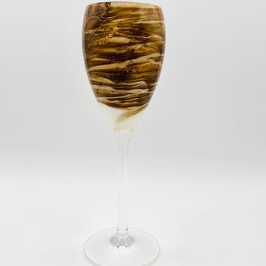 Rare 1980 Steve Maslach Studio Art Glass Crystal Wine Goblet Signed by LeChalet