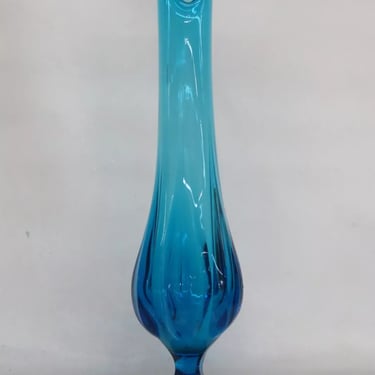 L E Smith Mid Century Six Petal Blue Glass Swung Stretch Tall Vase 3950B