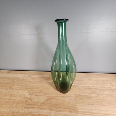 Green Blenko Style Blown Glass Decanter Vase 14.5