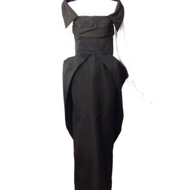 1950s Black Silk Twill Evening Gown, Size 8