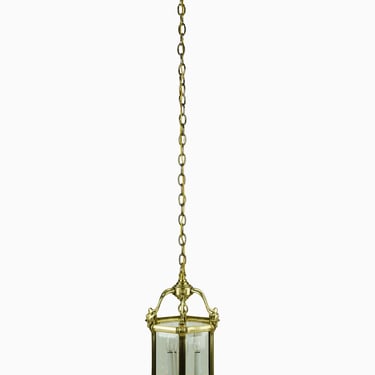 Regency Hexagonal Polished Brass Beveled Glass Lantern Pendant Light
