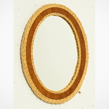 Original Scandinavian Teak and Rattan Round Mirror | Simple Elegance with Nordic Warmth 