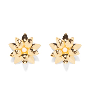 The Pink Reef Golden Hibiscus Earring with Cultured Pearl