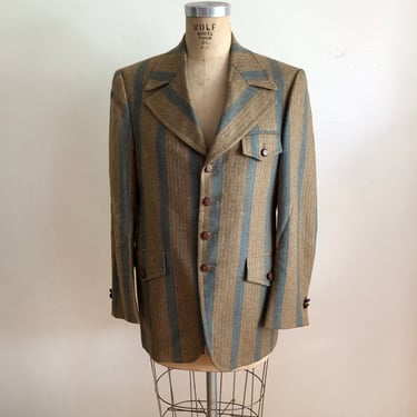 Light Brown and Blue Striped Blazer - 1940s 