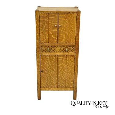 Antique Arts & Crafts Quartersawn Tiger Oak Bar Liquor Cabinet with Drawer