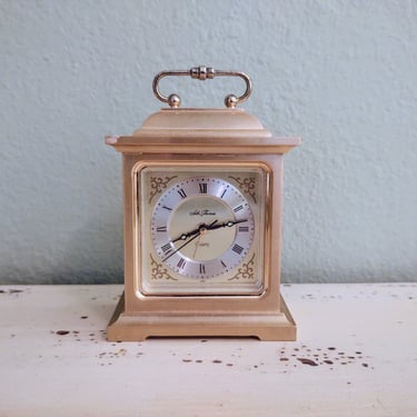 Seth Thomas Mantle Clock Gold Tone Solid Brass Quartz Carriage with Alarm Japan 