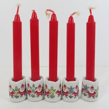 Vintage Christmas Miniature Ceramic Santa Candle Holders - Funny Design West Germany Candle Holders 