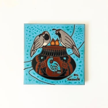 Cleo Teissedre Quail Tile Trivet Wall Hanging 