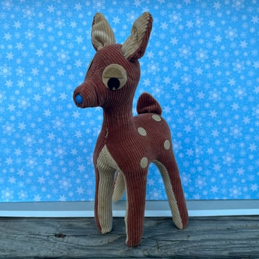 vintage corduroy reindeer 1950s kitsch Christmas deer plush stuffed animal 