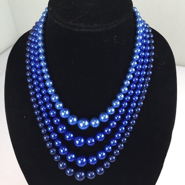Stead Calm Waters - Vintage 1950s 1960s Tones of Blue Ombre Graduated Blue Bead Necklace 