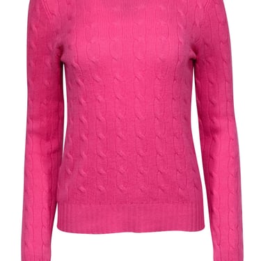 Ralph Lauren - Pink Crewneck Cashmere Cable Knit Sweater Sz M