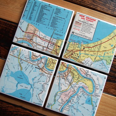 1973 New Orleans Louisiana Vintage Map Coaster Set of 4. New Orleans Map. Louisiana Gift. Lake Pontchartrain. Vintage NOLA Gift. Big Easy. 