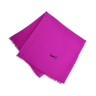 Yves Saint Laurent Vintage YSL Logo Magenta Pink Silk Pocket Square Scarf