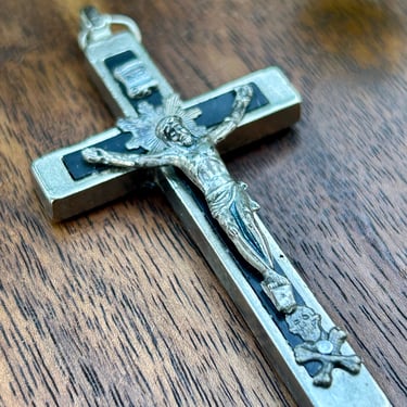 Antique Crucifix Pendant Italy Skull And Crossbones Religious Jewelry Catholic 