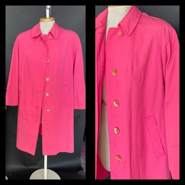 Vintage 1950s 1960s 60s Trench Coat Hot Pink London Fog Straight Cut Button Front Khaki Single Breasted Swing Jacket Medium 