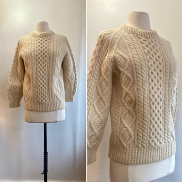 Vintage FISHERMAN Sweater / Wool Hand Knit Chunky Aran Pullover / Cabled +  Cozy 