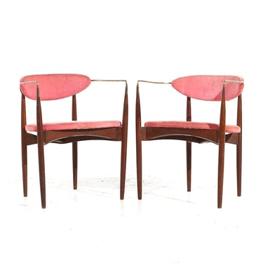 Dan Johnson for Selig Mid Century Brass and Walnut Viscount Chairs - Pair - mcm 