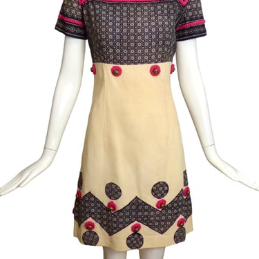 1970s Cotton Applique &amp; Bell Dress, Size 8