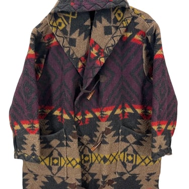 Vintage Aztec Geometric Southwestern Print Wool Blend Jacket Coat Large