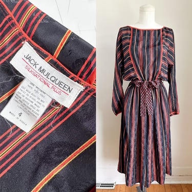 Vintage 1980s Jack Mulqueen Striped Dress / M 