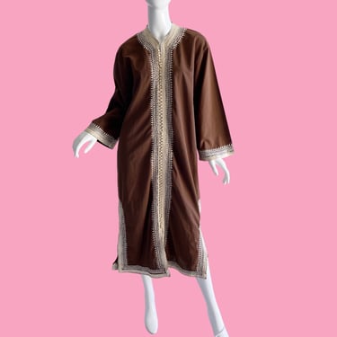 Vintage 1960s Moroccan Embroidered Macrame Bohemian Caftan - A Stunning Piece of Wearable Art 