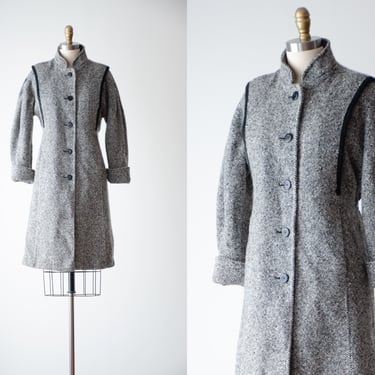 tweed wool jacket | 80s vintage Alorna black white dark academia checkered petite wool coat 