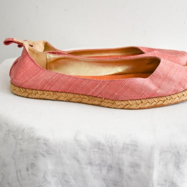 1990s/Y2K Anne Klein Pink Silk Flat Espadrilles, Size 8 