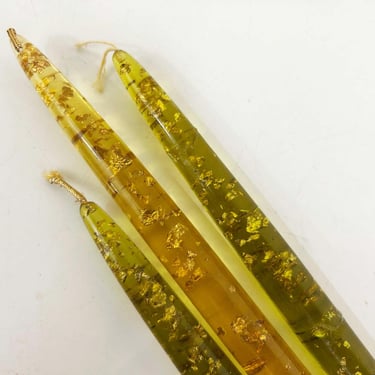 Vintage Yellow Lucite Candles Clear Faux MCM Candle Set of 3 Mid-Century Faux Candle Wedding 1960s Gold Fleck Taper 11.5" 8.5" 