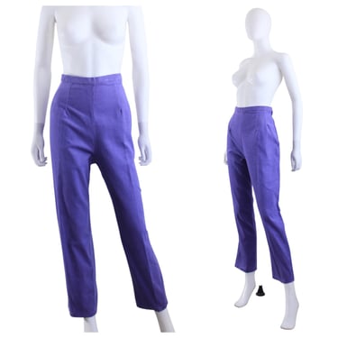 EXCLUSIVE Custom 1950s Inspired Bright Iris Purple Cotton Corduroy High Waist Cigarette Pants - 1950s Purple Cigarette Pants | Size Medium 