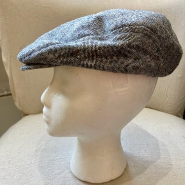 Vintage NEWSBOY CAP / Blue Flecked Gray Wool + Lined / HATTERDASHERY Seattle 