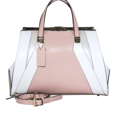 Cromia - Pink, White & Taupe Snap Clasp Convertible Satchel