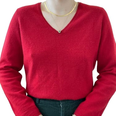 Charter Club Womens 2 Ply Cherry Red Luxury Cashmere V Neck Sweater Sz L 