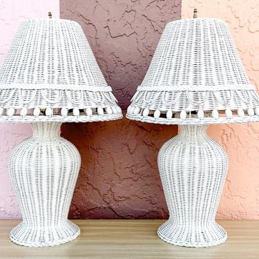 Pair of Cute Wicker Lamps
