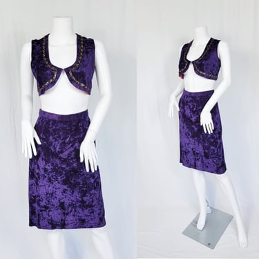 1960's Purple Crushed Velvet Harem Vest Skirt 2 Pc Set I Sz Med 