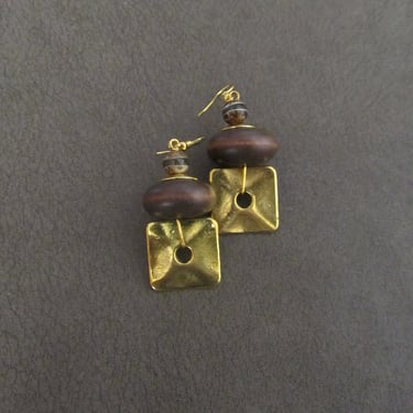 Hammered brass earrings, geometric earrings, unique mid century modern earrings, ethnic earrings, bohemian earrings, statement earrings 