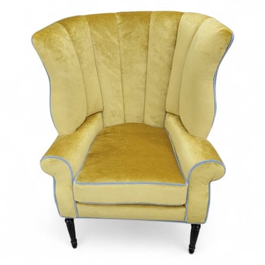 NEW - Antique Italian Large Channeled Barrel Back Arm Chair with Turned Walnut Legs