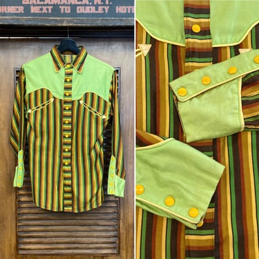 Vintage 1960’s Two-Tone Cotton Mod Western Cowboy Rockabilly Shirt, 60’s Stripes, Vintage Clothing 