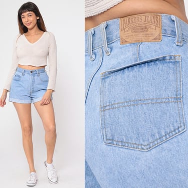 90s Jean Shorts Cuffed Denim Shorts Mom Shorts Light Wash Blue Shorts High Waisted 1990s Vintage Small 