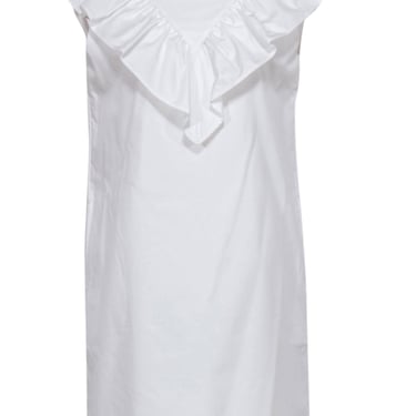 Atlantique - White Sleeveless Cotton Shift Dress w/ Ruffle Neckline Sz M