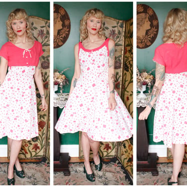 1950s Dress // Betty Barclay Pink Floral Day Dress & Bolero // vintage 50s dress 