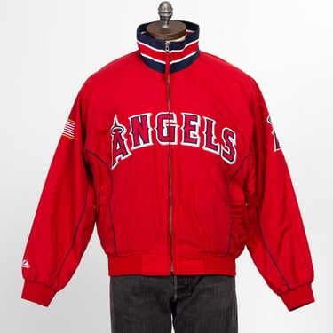 Medium 80s Angels Baseball Varsity Jacket | Vintage Red Striped Zip Up Majestic MLB Bomber 